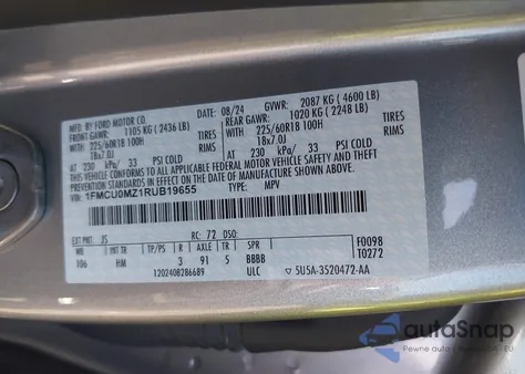 2024 Ford Escape St-Line from USA, damaged, VIN 1FMCU0MZ1RUB19655